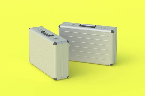 Metal Suitcases Money Documents Yellow Background Render — Stock Photo, Image