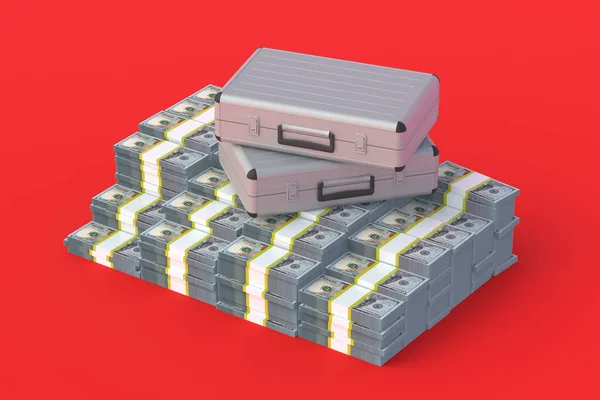 Heap Money Metal Suitcases Big Win International Financial Transfers Transactions — Stock Photo, Image