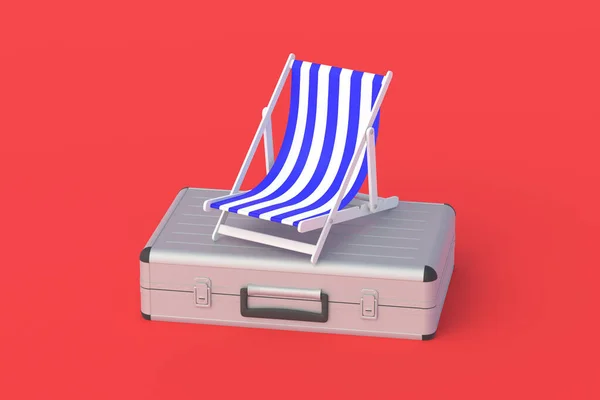 Valise Près Chaise Plage Rayée Investir Dans Tourisme Vacances Été — Photo