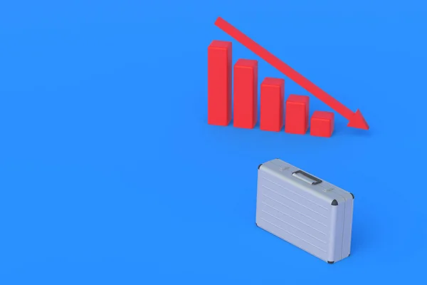 グリーンチャートの近くのスーツケースに矢を立て 投資家の損失を予測する 会社の業績の分析 収益報告書の損失 財務指標の下落です コピースペース 3Dレンダリング — ストック写真