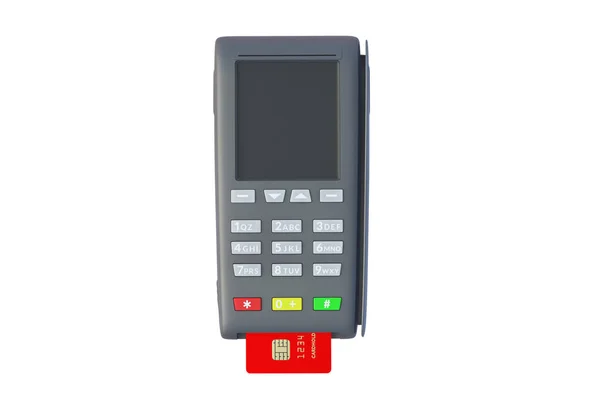 Caixa Registadora Portátil Com Cartão Crédito Plástico Isolado Fundo Branco — Fotografia de Stock