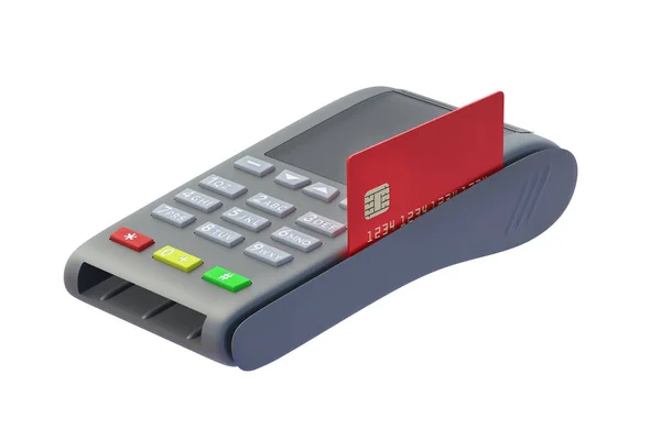 Caixa Registadora Portátil Com Cartão Crédito Plástico Isolado Fundo Branco — Fotografia de Stock