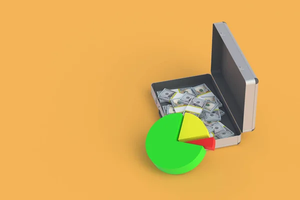 Suitcase Full Banknotes Pie Chart Financial Accounting Investment Income Statistics — Φωτογραφία Αρχείου