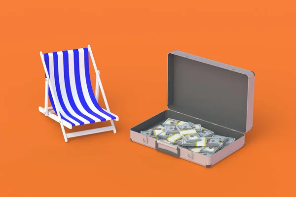 Suitcase Full Money Beach Chair Luxury Tourist Travel Expensive Vacation — Φωτογραφία Αρχείου