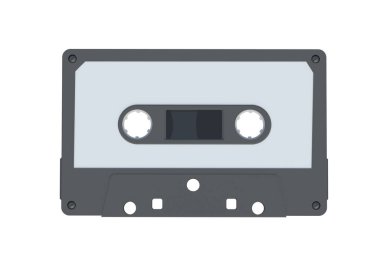 Beyaz arka planda izole edilmiş gri renkli klasik ses kaseti. Müzik deposu. Retro kartuş. 3d hazırlayıcı