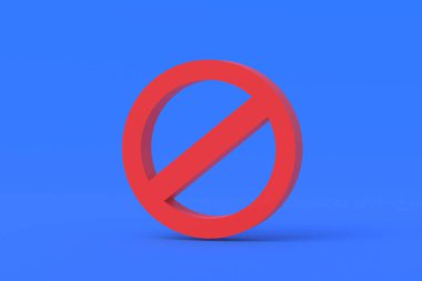 Mavi arka planda kırmızı renk yasağı işareti. 3d oluşturma
