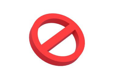 Beyaz arkaplanda kırmızı renk yasağı işareti var. 3d oluşturma