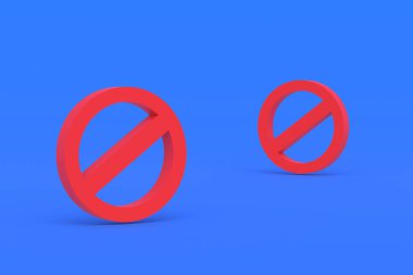 Mavi arka planda kırmızı renkte iki yasak işareti var. 3d oluşturma
