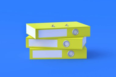 Mavi arkaplanda sarı renkli dosya dizinleri yığını. 3d hazırlayıcı