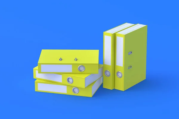 Binder File Folders Yellow Color Blue Background Render — Stock Photo, Image