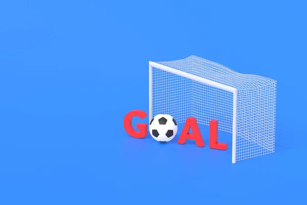 青い背景にサッカーの門の近くの単語の目標 余暇のためのゲーム フェアプレーだ サッカー開発 コピースペース 3Dレンダリング — ストック写真