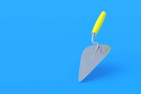 One Metal Trowel Yellow Handle Blue Background Spatula Cement Plaster — Stock Photo, Image