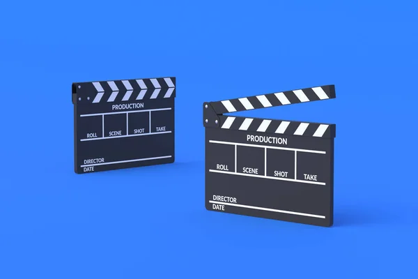 Placas Palmas Filme Fundo Azul Acessórios Para Fazer Filmes Conceito — Fotografia de Stock