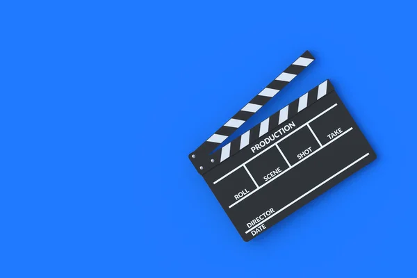 Filmklapbord Blauwe Achtergrond Filmmaker Accessoires Cinematografie Concept Film Bioscoop Bovenaanzicht — Stockfoto