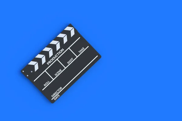 Filmklappbrett Auf Blauem Hintergrund Filmzubehör Kinematographie Konzept Film Kino Ansicht — Stockfoto