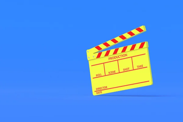 Film Clapper Styrelse Gul Färg Blå Bakgrund Tillbehör För Filmtillverkning — Stockfoto