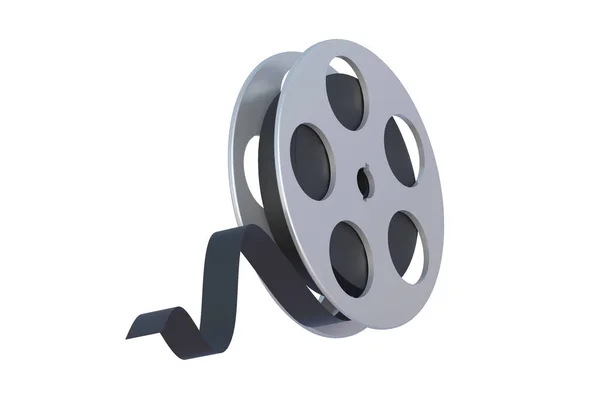 白い背景に隔離された金属フレーム内のフィルムリール 映画撮影用テープ 3Dレンダリング — ストック写真
