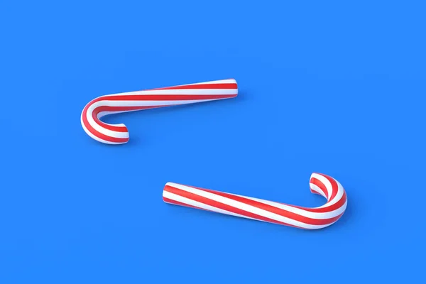 Vánoční Hůlky Cukroví Červenými Pruhy Modrém Pozadí Novoroční Oslava Tradiční — Stock fotografie