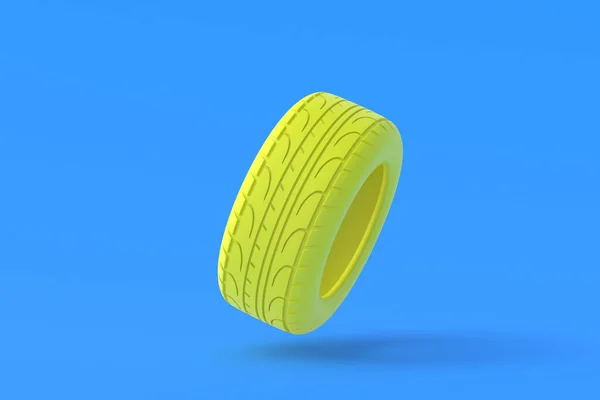 Car Tyres Yellow Color Blue Background Automotive Parts Traffic Safety — Stock Photo, Image