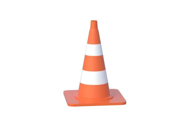 One Striped Road Cone Barrier Isolated White Background Render — Stock Photo, Image