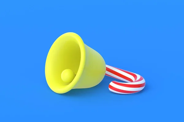 Yellow Bell Red Striped Candy Blue Background Happy New Year — Stock Photo, Image