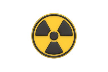 Nükleer işaret beyaz arka planda izole edildi. Radyoaktif tehlike sembolü. Tehlike bölgesi. Çevre kirliliği. Kimyasal atık. Üst Manzara. 3d hazırlayıcı