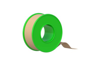 Yapışkan bandaj beyaz arka planda izole edildi. Tıbbi yara bandı rulosu. Eczane eşyası. 3d hazırlayıcı