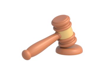 Tek yargıç tokmağı beyaz arka planda izole edilmiş. Açık arttırma için çekiç. Jüri suç ortağı. 3d hazırlayıcı
