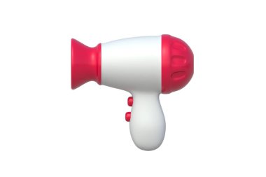 Saç kurutma makinesi beyaz arka planda izole edilmiş. Hava üfleyici. Güzellik salonu aksesuarları. Berber dükkanı için bir alet. Kuaför cihazı. Yan görüş. 3d hazırlayıcı