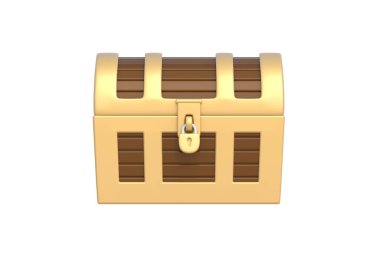 Ortaçağ sandığı beyaz arka planda izole edilmiş. Hazine sandığı. Korsan sandığı. Klasik mücevher kutusu. Antik çeyiz. Ön manzara. 3d hazırlayıcı