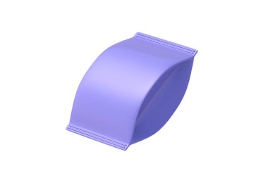 Beyaz arkaplanda izole edilmiş mor renkli atıştırmalık poşetler. Patates cipsi ya da şeker için folyo paketi. Fıstık için paket. 3d hazırlayıcı