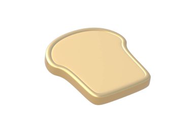 Beyaz arka planda izole edilmiş altın bir dilim taze ekmek. Kahvaltıda tost. 3d hazırlayıcı