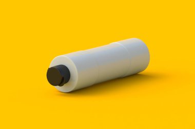 Turuncu arka planda akrilik boya şişesi. 3d hazırlayıcı