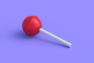 Menekşe arka planda lolipop. Çubukta şeker. 3d hazırlayıcı