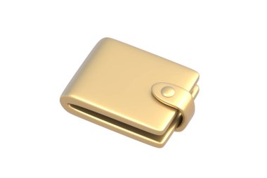 Para için altın cüzdan beyaz arka planda izole. Cebinde para var. 3d hazırlayıcı