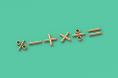 Yeşil arka planda matematiksel semboller. 3d hazırlayıcı