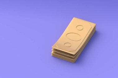 Violet 'in geçmişinde yığınla para var. Kağıt para. Yeşil para. Uzayı kopyala 3d hazırlayıcı