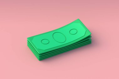 Bej arka planda yığınla para var. Kağıt para. Yeşil para. 3d hazırlayıcı