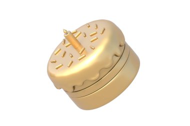 Beyaz arka planda izole edilmiş mumlu altın pasta. Şekerli turta. Tatlı yemek. Şekerleme ürünü. 3d hazırlayıcı