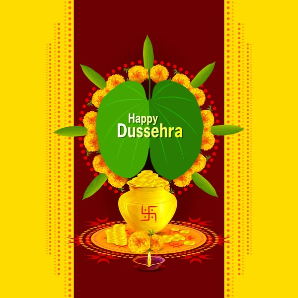 Feliz Dussehra Feliz Dussehra Ilustración Teniendo Flores Hojas Diya Bien — Vector de stock