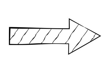 Düz siyah el çizilmiş ok simgesi. Yön işareti, navigasyon düğmesi. Projeler için iyi.