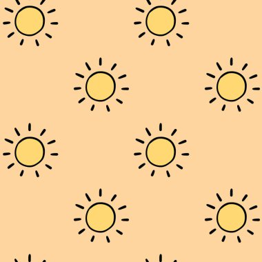 Basit Çizgi Film Güneşleri 'yle Şirin Güneşsiz Desen