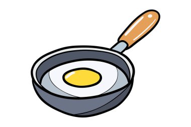 Kızarmış Yumurta Vektörü İllüstrasyonu ile Kızartma Tavası Basit Mutfak Pişirme Simgesi