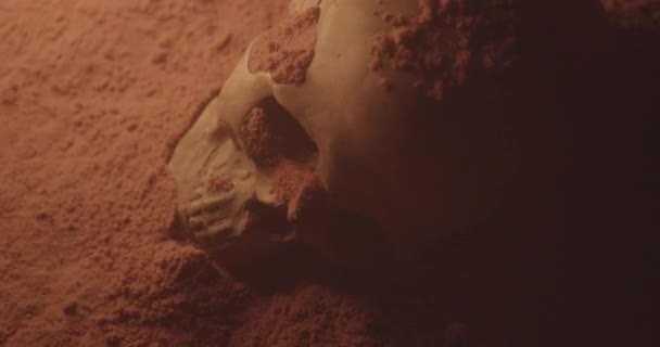 Crâne Dans Une Grotte Sable Avec Feu Séquence Vidéo