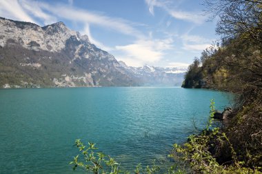 İsviçre görkemli zümrüt dağ gölü