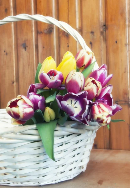 Tulpen im Korb Vintage-Effekt — Stockfoto