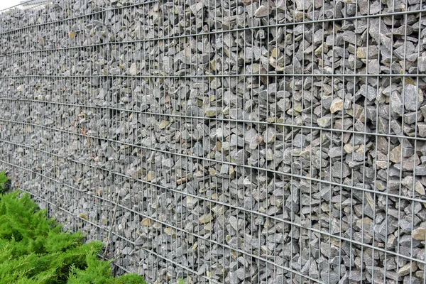 Gabion Stone Fence Elements Angular Rock Wire Mesh Gabions — Stock Photo, Image