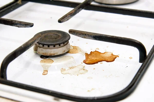 Poêle Gaz Sale Brûleurs Dans Salle Cuisine Avant Concept Nettoyage — Photo