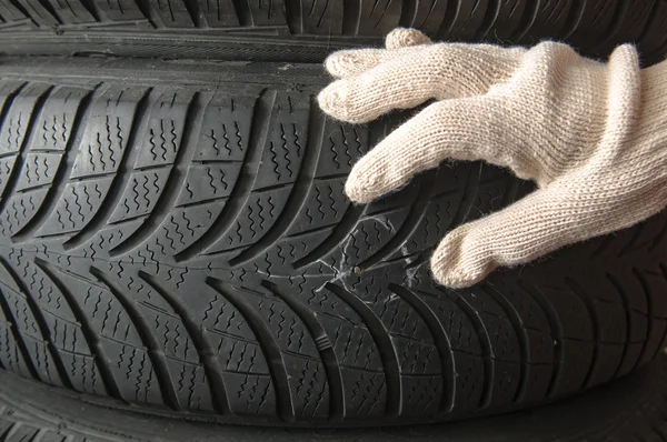 Nail in tyre — Stock Photo, Image