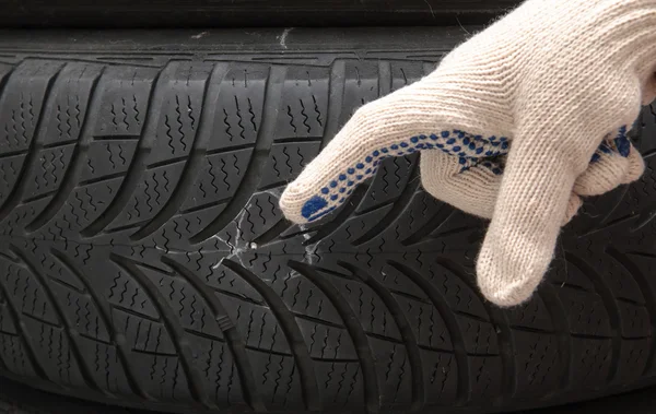 Nail in tyre — Stock Photo, Image